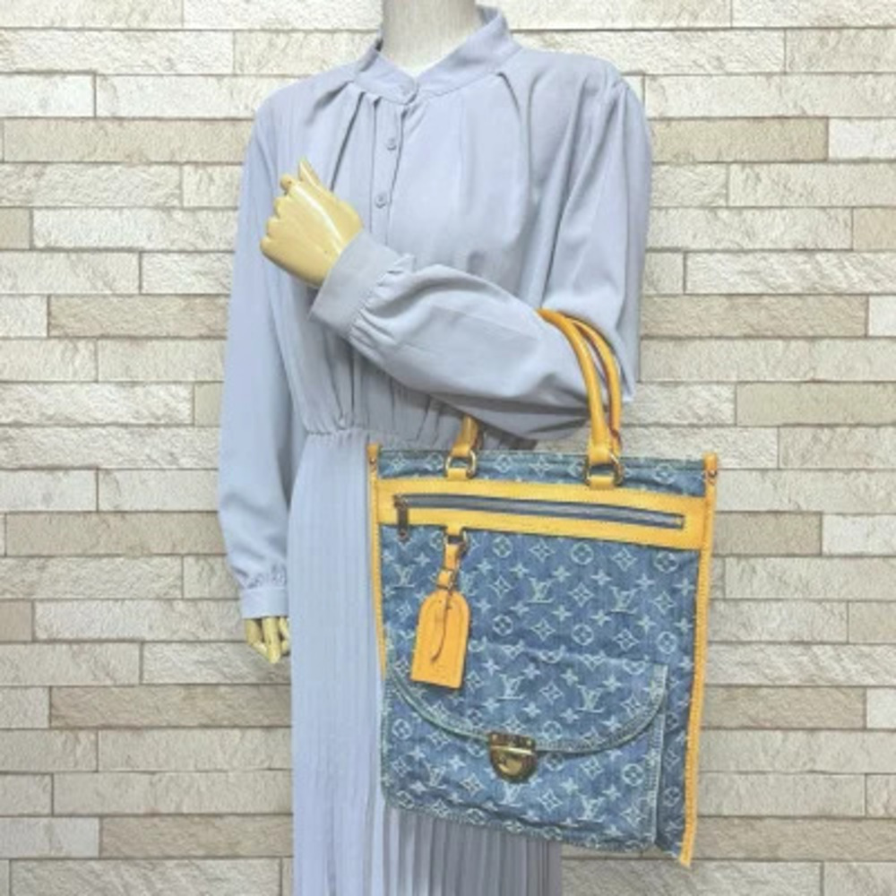 Louis Vuitton Monogram Denim Tote Shopper Blue Bag Flat